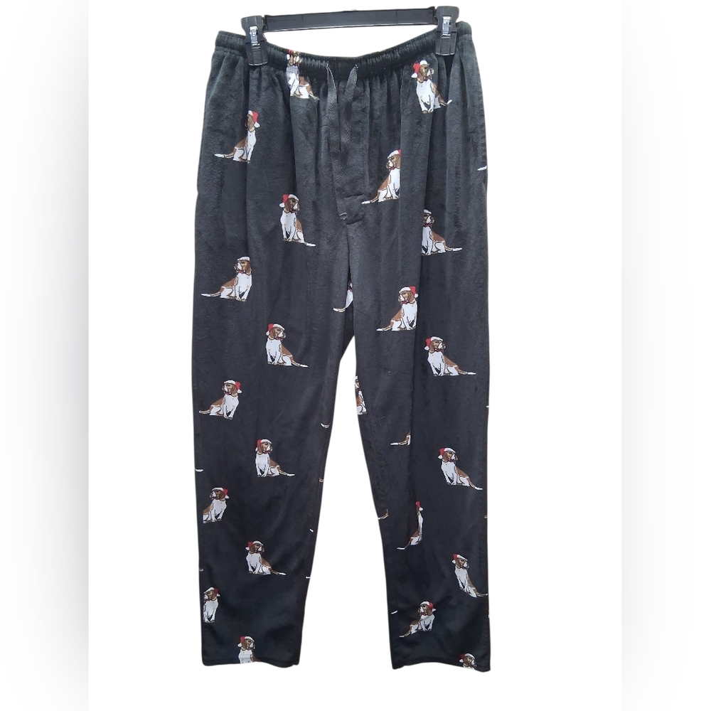 NWOT CHRISTMAS Perry Ellis Black Dog Print Joggers